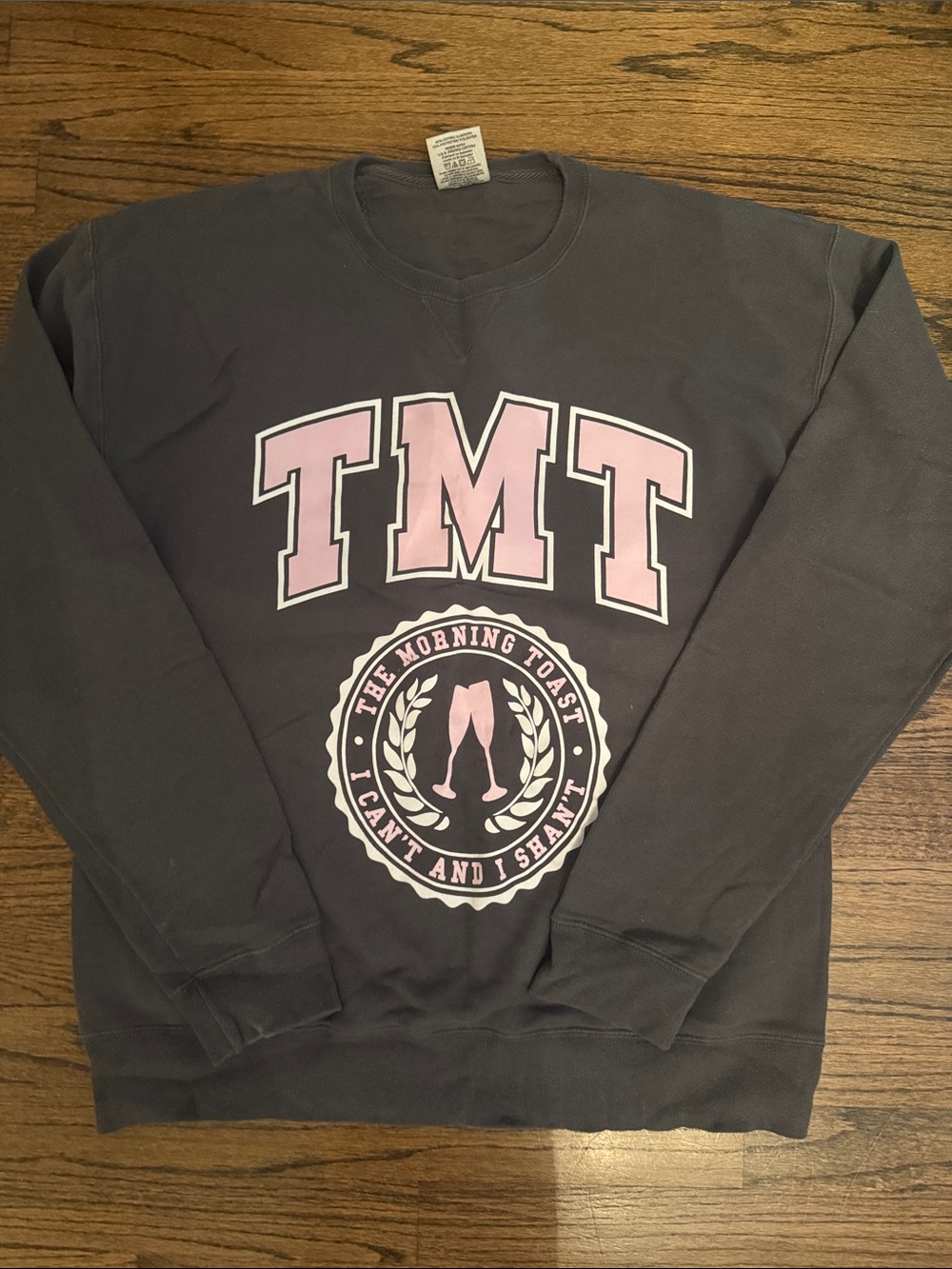 The Morning Toast Crewneck Sweatshirt - Gray with Pink Graphics